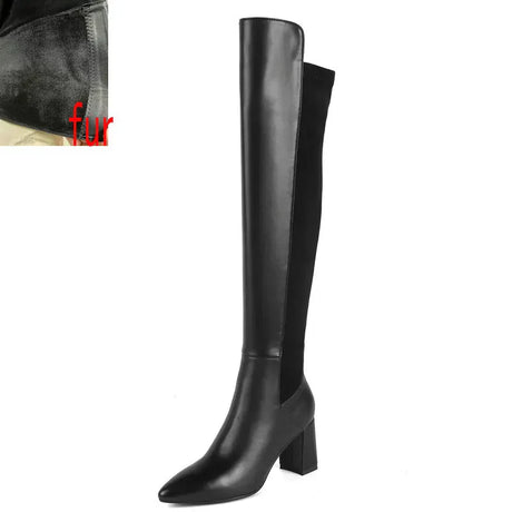 Vintage Female Over The Knee High Boots 2023 Fall Winter Newest Working Party Classic Basic Cow Leather Women's Shoes