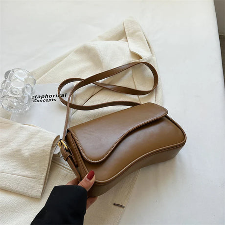 Vintage Leather Crossbody Bags for Women 2022 Designer Female Small Flap Shoulder Underarm Bag Armpit Handbags and Purses