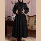 Vintage lantern sleeves, white shirt, green high waisted sealed large skirt set, French European clothing Lolita