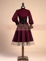 Vintage lantern sleeves, white shirt, green high waisted sealed large skirt set, French European clothing Lolita