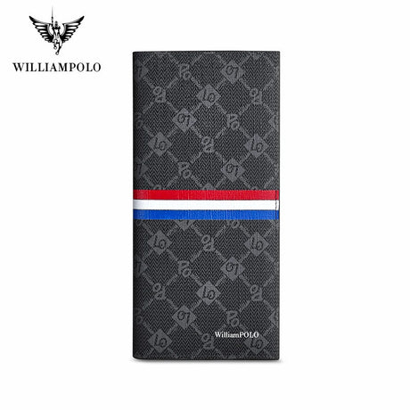 WILLIAMPOLO Men‘s Leather Wallet Fashion Luxury Design Slim Thin Purse Business Fold Wallet Patchwork Male Card Holder Wallet