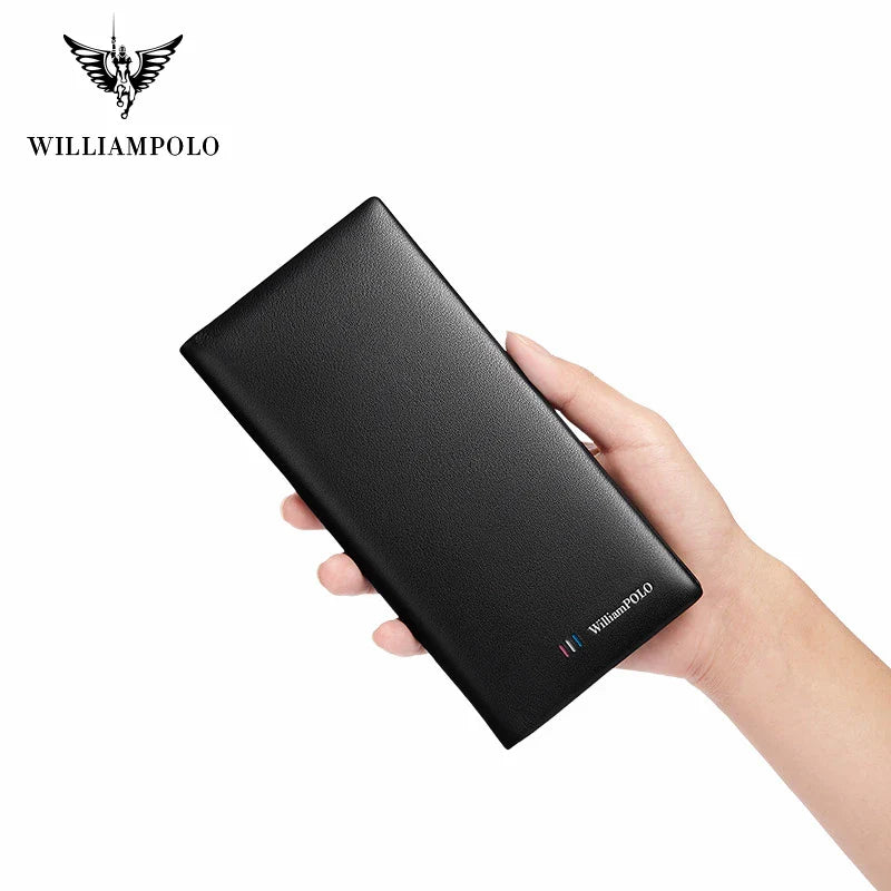 WILLIAMPOLO  Men’s Wallets High Quality Cowhide Card Holder Genuine Leather Men Clutch Wallets Male Passport Cover Purses