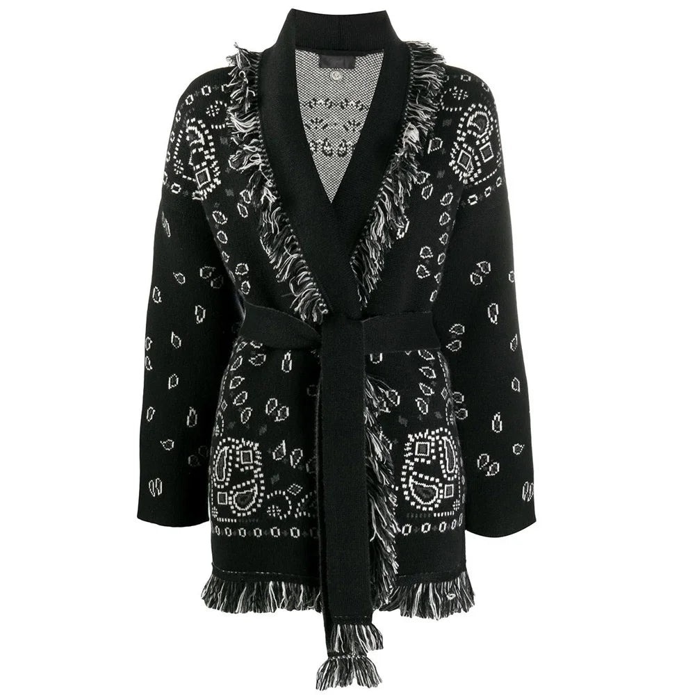 WQJGR High Quality Jacquard Cardigan Sweater Women Wool Cashmere Kniited Tassel Loose Full Sleeve Fashion Autumn Winter