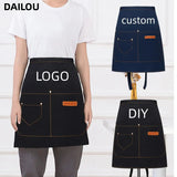 Waiter Apron Customized Logo Canvas Half bib Restaurant Bar Cafe Food Shop Waiter Work Waist Short Cloak Baking Kitchen Supplies