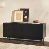 Walker Edison Scandinavian Grooved 4-Door Sideboard 17.75"D X 69"W X 28.75"H Black Bar Table for Home US