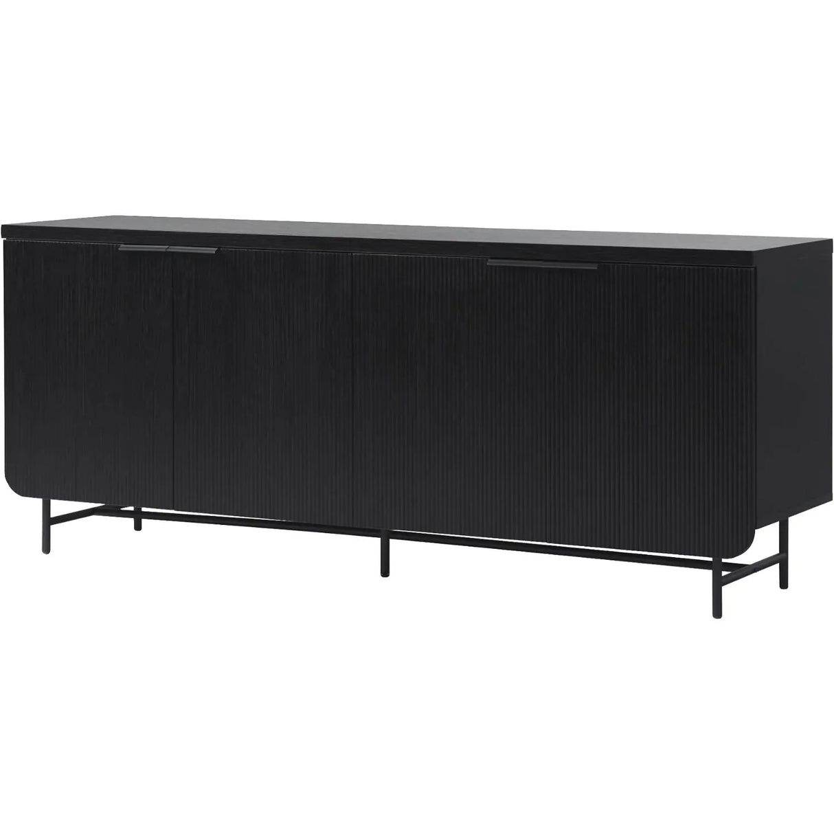 Walker Edison Scandinavian Grooved 4-Door Sideboard 17.75"D X 69"W X 28.75"H Black Bar Table for Home US