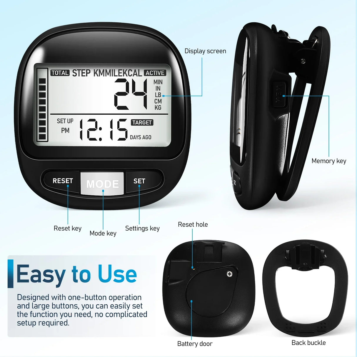 Walking 3D Pedometer Simple Step Counter Walking Distance Miles Counter Calorie Counter Daily Monitor Step Tracker