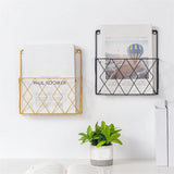 Wall Mounted Magazines Storage Rack Hollow Book Wall Shelf Space-saving Bookcase Grid Design Newspaper Holder for Study Room