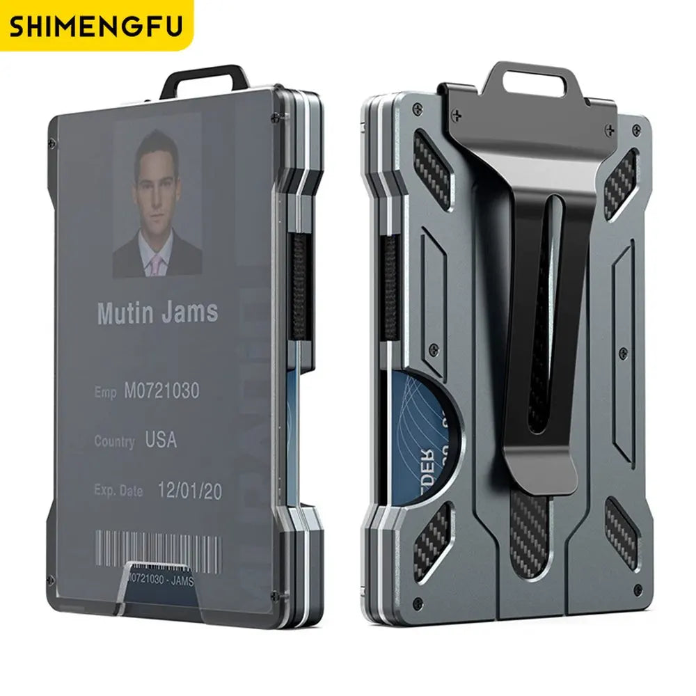 Wallet For Men Slim Aluminum Metal Money Clip with 1Clear window ID Badge Holder RFID Blocking  Holds up 15 Cards with Cash Clip