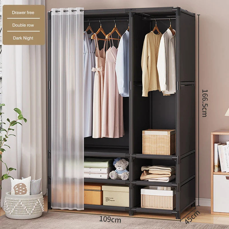 Wardrobe Household Bedroom Simple Assembly Dustproof Wardrobe Rental Room with Thick and Thick Storage Wardrobe Sorting Shelves