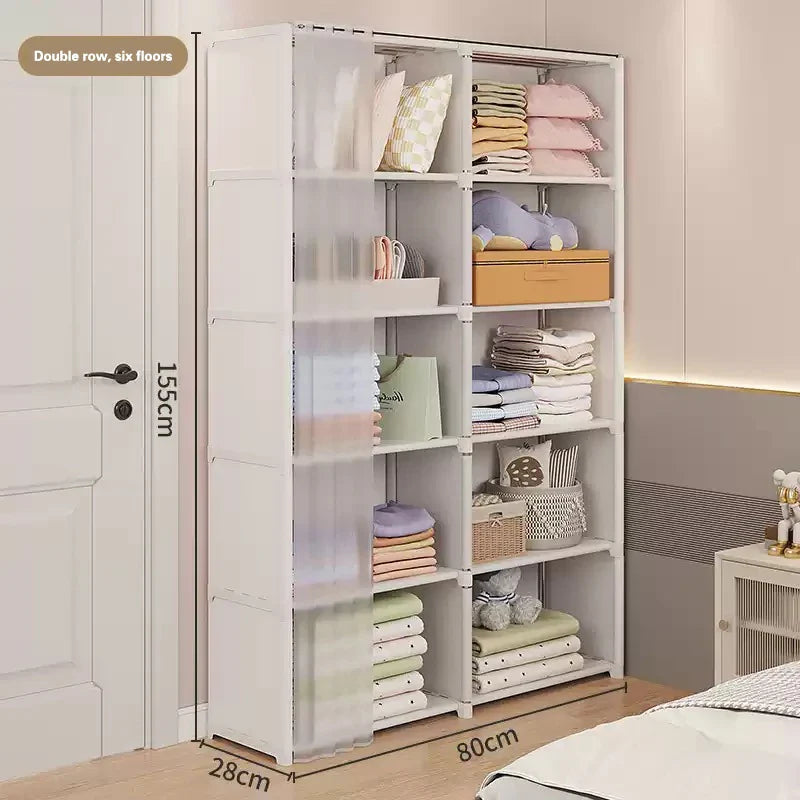 Wardrobe Household Bedroom Simple Assembly Dustproof Wardrobe Rental Room with Thick and Thick Storage Wardrobe Sorting Shelves