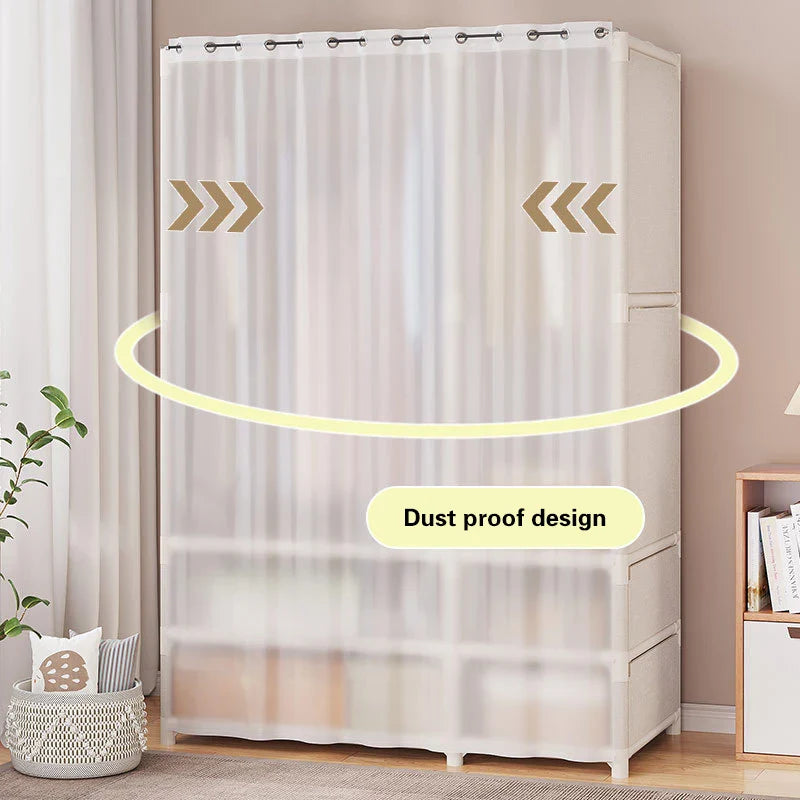 Wardrobe Household Bedroom Simple Assembly Dustproof Wardrobe Rental Room with Thick and Thick Storage Wardrobe Sorting Shelves