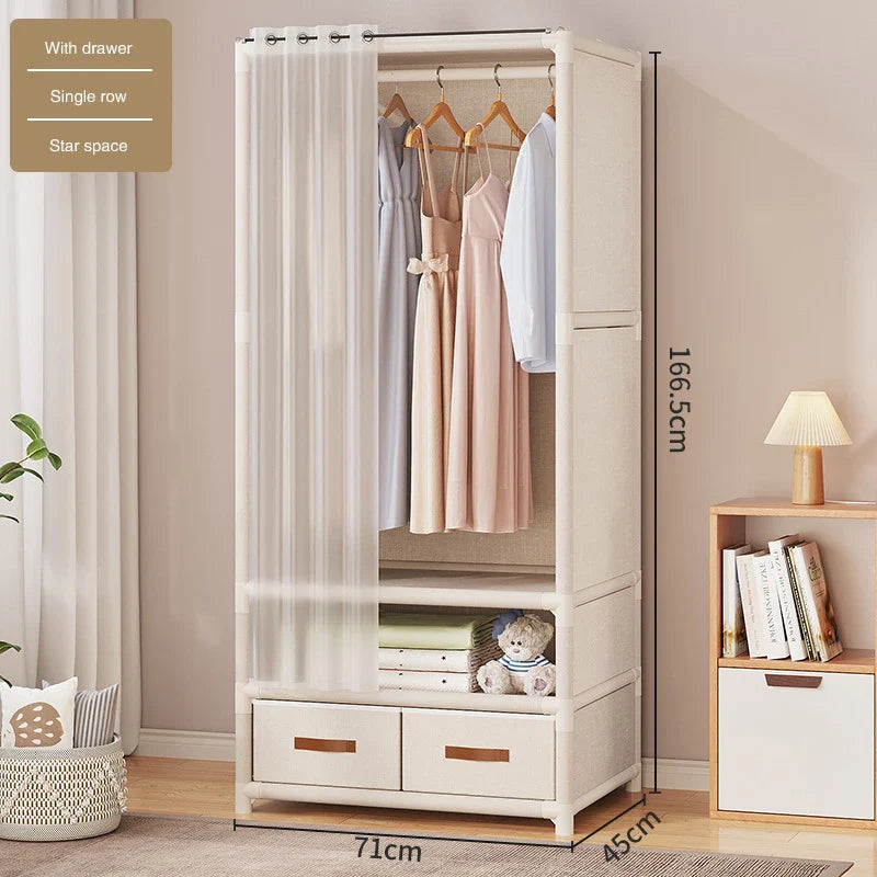 Wardrobe Household Bedroom Simple Assembly Dustproof Wardrobe Rental Room with Thick and Thick Storage Wardrobe Sorting Shelves