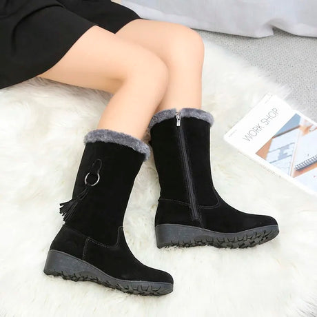 Warm High Boots Women 2022 New Winter Shoes Woman Flats Fashion Gladiator Motorcycle Plush Boots Suede Fur Zapatos Mujer