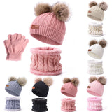 Warm Winter Baby Hats with Scarves for Kids Wool Pompom Baby Hat Children Bonnet Cap Boys Girls Knitted Scarf Gloves Beanie Caps