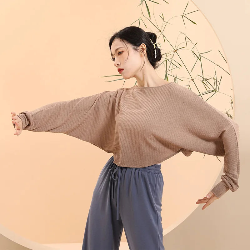 Warmth Women T shirt Dance Wear Modern Dance Practice O-neck Long Sleeve Dance Top Spring Autumn Dancewear Training Tops