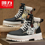 Warrior Winter Martin Boots Men Shoes 2023 Hiking Retro Design Outdoor Man Casual Shoes Men's High Tops Hiking Print Sneakers