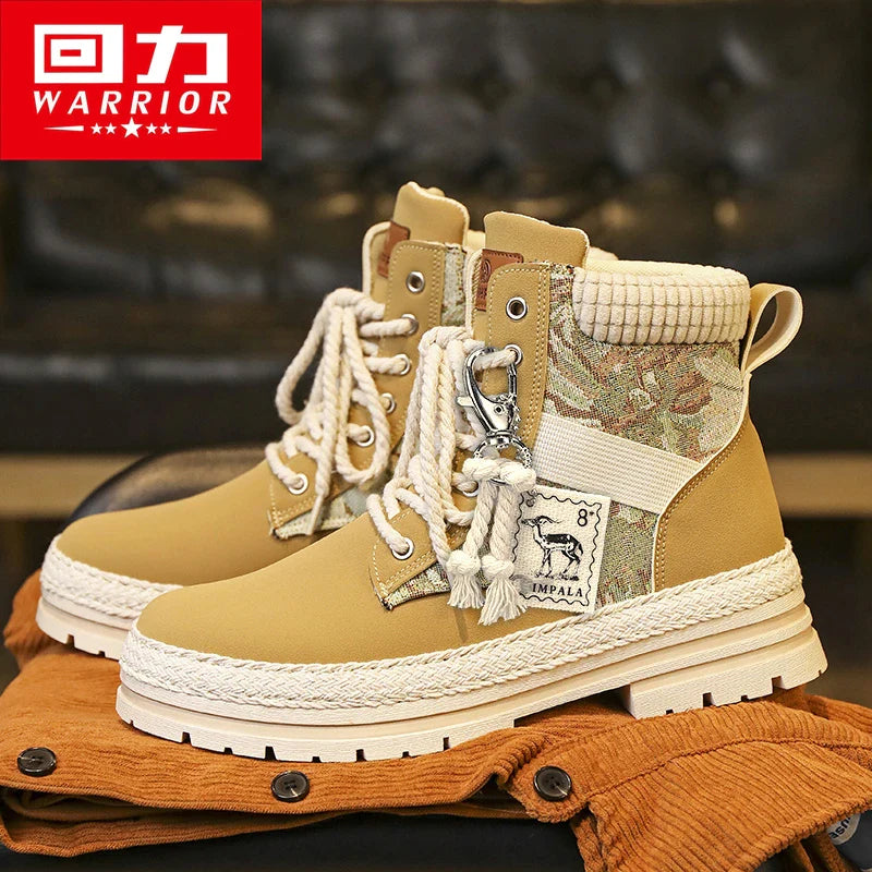 Warrior Winter Martin Boots Men Shoes 2023 Hiking Retro Design Outdoor Man Casual Shoes Men's High Tops Hiking Print Sneakers