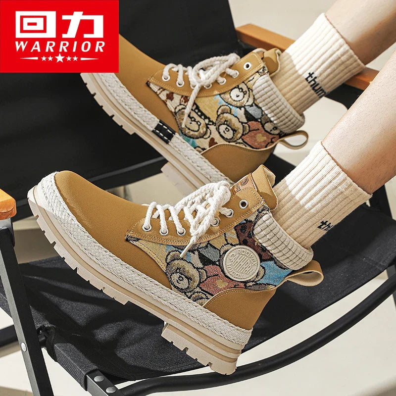 Warrior Winter Martin Boots Men Shoes 2023 Hiking Retro Design Outdoor Man Casual Shoes Men's High Tops Hiking Print Sneakers