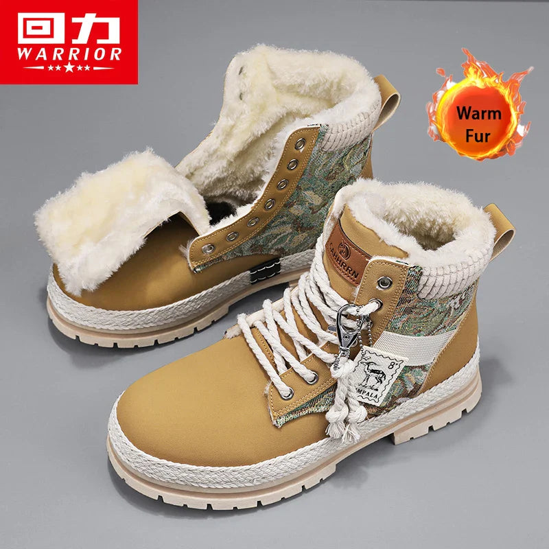 Warrior Winter Martin Boots Men Shoes 2023 Hiking Retro Design Outdoor Man Casual Shoes Men's High Tops Hiking Print Sneakers