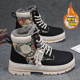 Warrior Winter Martin Boots Men Shoes 2023 Hiking Retro Design Outdoor Man Casual Shoes Men's High Tops Hiking Print Sneakers