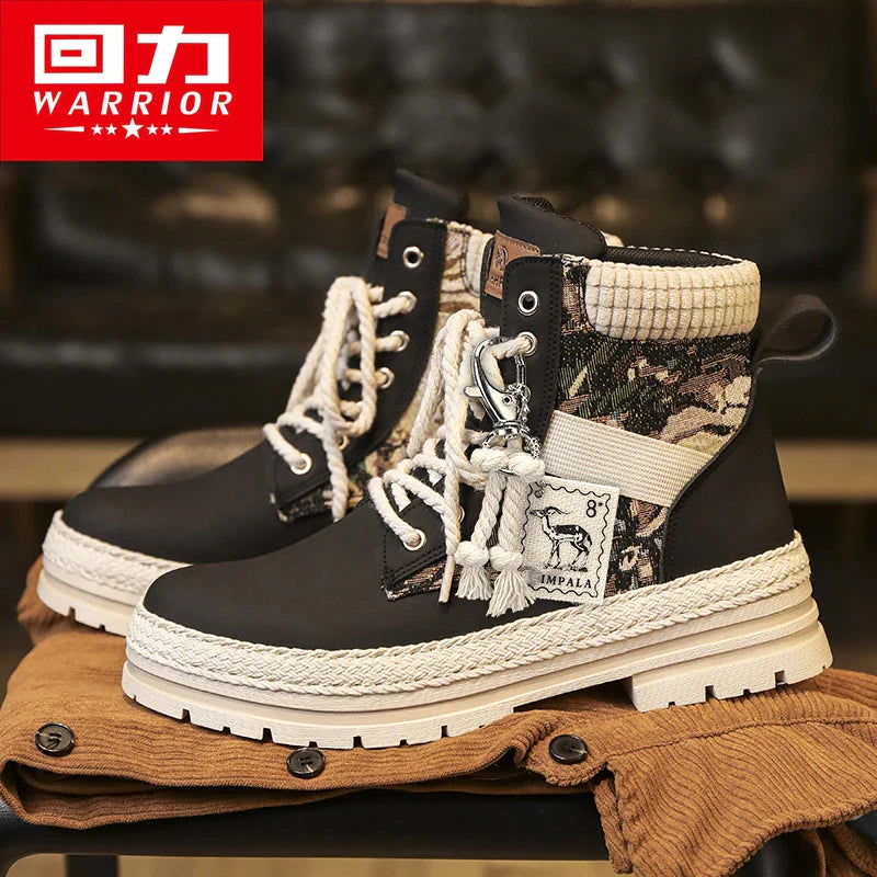 Warrior Winter Martin Boots Men Shoes 2023 Hiking Retro Design Outdoor Man Casual Shoes Men's High Tops Hiking Print Sneakers