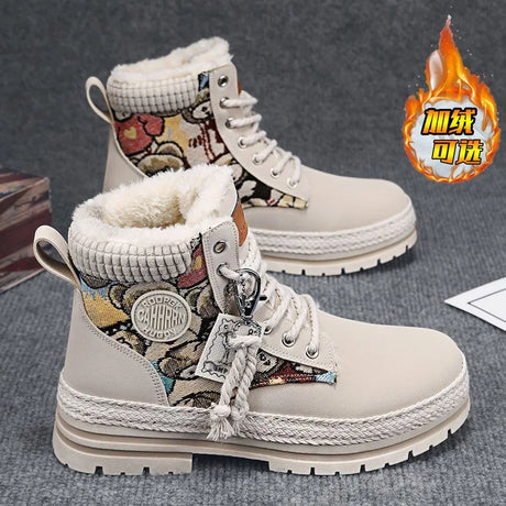 Warrior Winter Martin Boots Men Shoes 2023 Hiking Retro Design Outdoor Man Casual Shoes Men's High Tops Hiking Print Sneakers