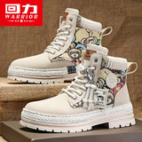 Warrior Winter Martin Boots Men Shoes 2023 Hiking Retro Design Outdoor Man Casual Shoes Men's High Tops Hiking Print Sneakers