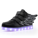 Waterproof Leather Kids Luminous Shoes Sneakers Led Light Shoes with Wing USB Charging Casual Sports Shoes Girls Skateboard Shoe