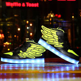 Waterproof Leather Kids Luminous Shoes Sneakers Led Light Shoes with Wing USB Charging Casual Sports Shoes Girls Skateboard Shoe