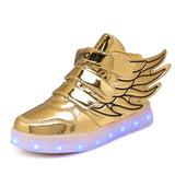 Waterproof Leather Kids Luminous Shoes Sneakers Led Light Shoes with Wing USB Charging Casual Sports Shoes Girls Skateboard Shoe