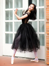 White Black Mesh Lace Ballet Dancing 80CM Long Tutu Hidden Elastic Waist Tulle Skirt Adult Ballerina Ball Skirts Wholesale