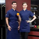 White Chef Restaurant Jacket Unisex Short-sleeved Chef Jacket Men's Women's Kitchen Clothing Bakery Waiter Uniform Apron Hat