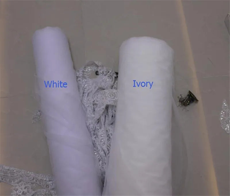 White Ivory 4 Meters Long Full Edge Lace Wedding Veil One Layer Tulle Bridal Veil with Comb Wedding Accessories Veu Velo Noiva