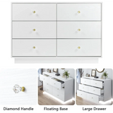 White LED 6 Drawer Dresser for Bedroom, Modern Dressers & Chests of Drawers with Diamond Handle