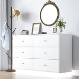 White LED 6 Drawer Dresser for Bedroom, Modern Dressers & Chests of Drawers with Diamond Handle