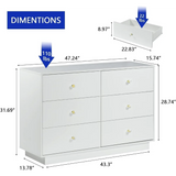 White LED 6 Drawer Dresser for Bedroom, Modern Dressers & Chests of Drawers with Diamond Handle