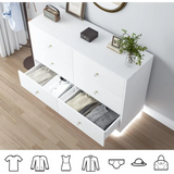 White LED 6 Drawer Dresser for Bedroom, Modern Dressers & Chests of Drawers with Diamond Handle