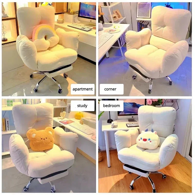 White Lazy Computer Chair Soft and Comfortable Sofa Chair Study Table and Chair Office Reclining Floor with Backrest Home