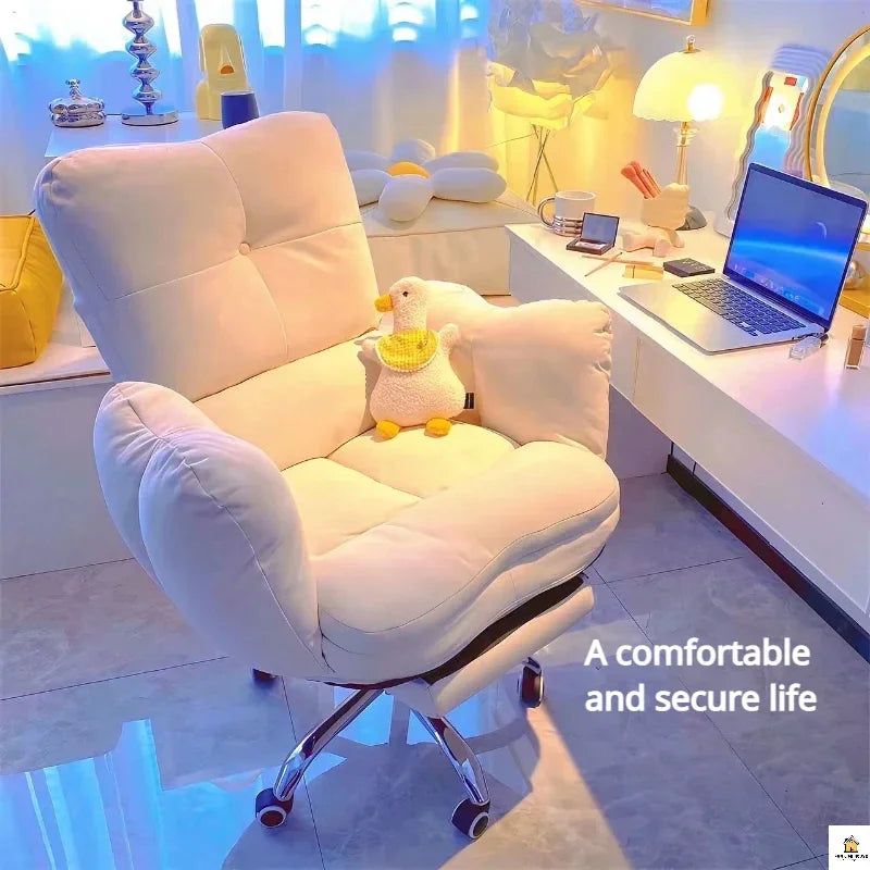 White Lazy Computer Chair Soft and Comfortable Sofa Chair Study Table and Chair Office Reclining Floor with Backrest Home