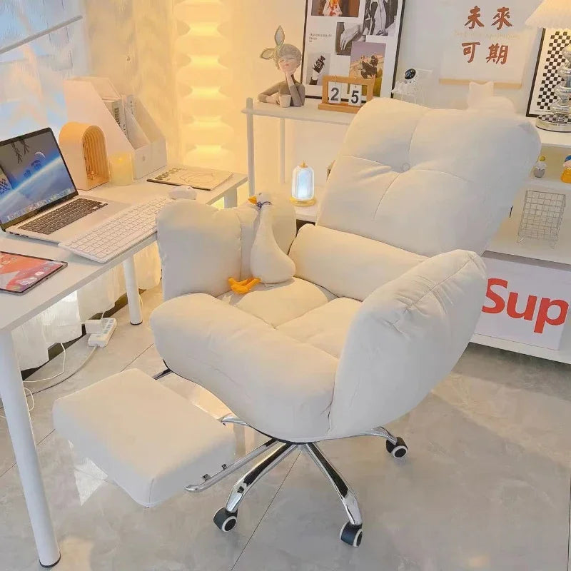 White Lazy Computer Chair Soft and Comfortable Sofa Chair Study Table and Chair Office Reclining Floor with Backrest Home