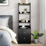 White Night Stand, 55“ Modern Nightstand Bedside Table with 4-Tier Open Shelves & 2 Drawers, Wood Night Stand for Bedroom