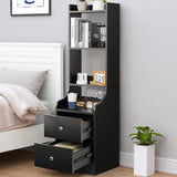 White Night Stand, 55“ Modern Nightstand Bedside Table with 4-Tier Open Shelves & 2 Drawers, Wood Night Stand for Bedroom