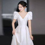 White Satin Wedding Dresses for Bride Elegant Sexy V Neck Long Prom Evening Guest Party Women Dress Summer 2023 Formal vestidos