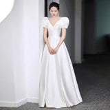 White Satin Wedding Dresses for Bride Elegant Sexy V Neck Long Prom Evening Guest Party Women Dress Summer 2023 Formal vestidos