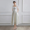 White Satin Wedding Dresses for Bride Formal Elegant Puff Sleeve Evening Guest Long Party Summer Dress Women Formal vestidos