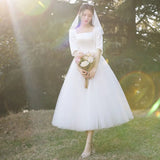 White Satin Wedding Dresses for Bride Formal Evening Elegant Mesh French Simple Hepburn Style Super Fairy Summer Dress Women