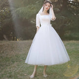 White Satin Wedding Dresses for Bride Formal Evening Elegant Mesh French Simple Hepburn Style Super Fairy Summer Dress Women