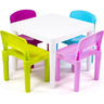 White Table/Pastel Chairs Kids Plastic 4 Set， Children Desk and Chair Set