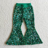 Wholesale Kid Glitter Clothing Baby Girl Toddler Sequins Green Color Soft Comfortable Children Lining Bell Bottoms Pants